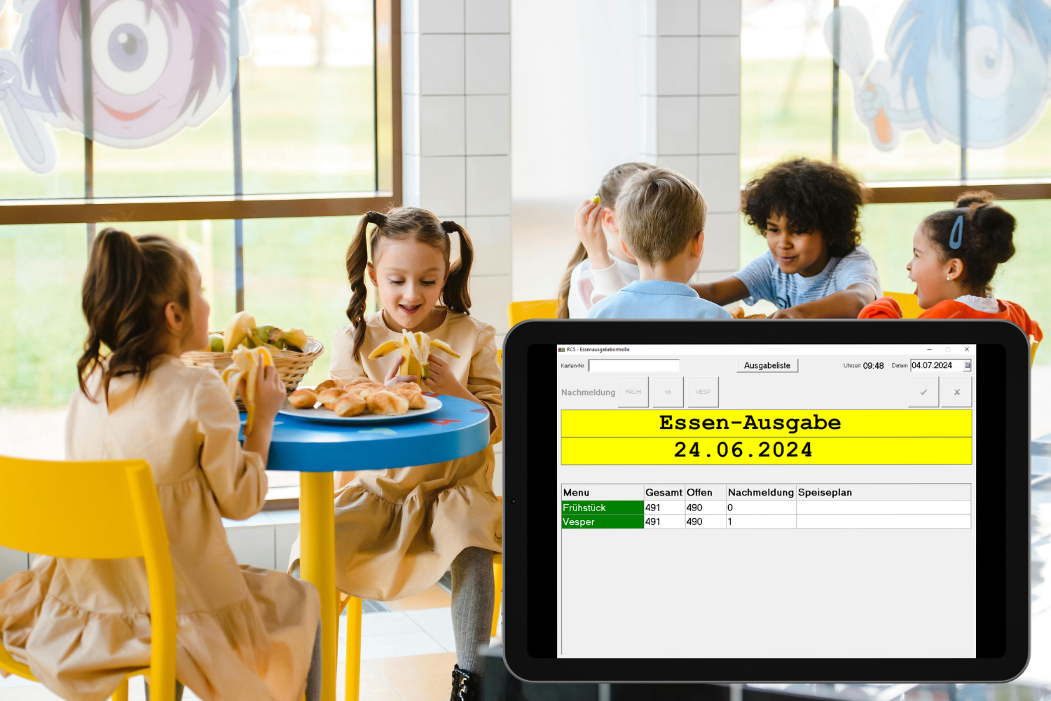 Essenausgabe Tablet mit Software